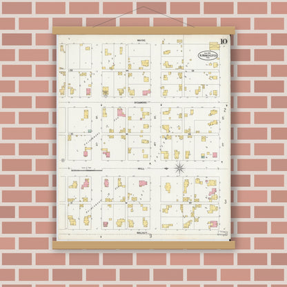 Old map wall art mockup — magnetic wood frame on brick wall — Sanborn Fire Insurance Map from North Manchester, Wabash County, Indiana (1900), Sheet #0010