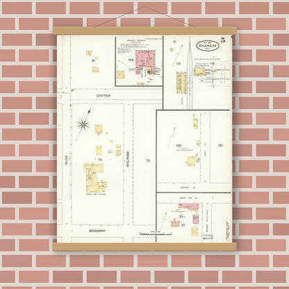 Old map wall art mockup — magnetic wood frame on brick wall — Sanborn Fire Insurance Map from Anaheim, Orange County, California (1894), Sheet #0005