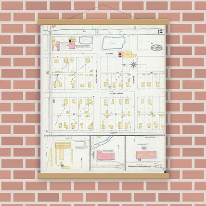 Old map wall art mockup — magnetic wood frame on brick wall — Sanborn Fire Insurance Map from Delphos, Van Wert And Allen Counties, Ohio (1904), Sheet #0012