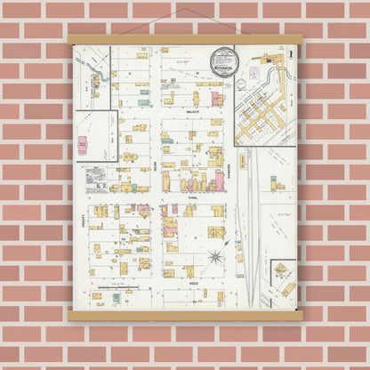 Old map wall art mockup — magnetic wood frame on brick wall — Sanborn Fire Insurance Map from Wittenberg, Shawano County, Wisconsin (1901) - Complete Map Set
