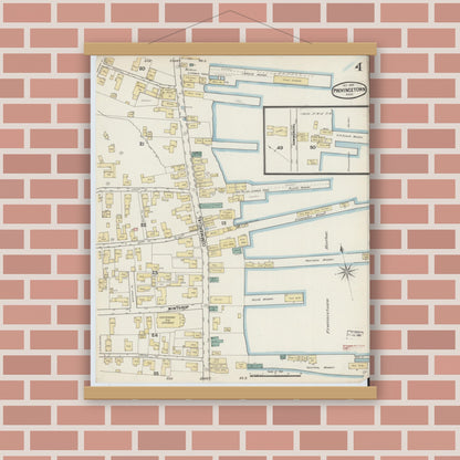 Old map wall art mockup — magnetic wood frame on brick wall — Sanborn Fire Insurance Map from Provincetown, Barnstable County, Massachusetts (1889), Sheet #0004