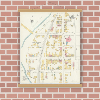 Old map wall art mockup — magnetic wood frame on brick wall — Sanborn Fire Insurance Map from Saltsburg, Indiana County, Pennsylvania (1903), Sheet #0002