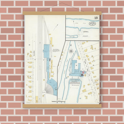 Old map wall art mockup — magnetic wood frame on brick wall — Sanborn Fire Insurance Map from Malone, Franklin County, New York (1903), Sheet #0013