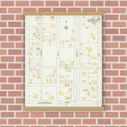 Old map wall art mockup — magnetic wood frame on brick wall — Sanborn Fire Insurance Map from Gainesville, Alachua County, Florida (1897), Sheet #0002