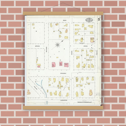 Old map wall art mockup — magnetic wood frame on brick wall — Sanborn Fire Insurance Map from Columbus, Columbia and Dodge County, Wisconsin (1904), Sheet #0005