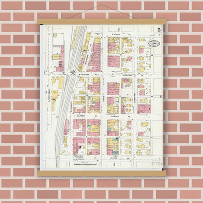 Old map wall art mockup — magnetic wood frame on brick wall — Sanborn Fire Insurance Map from Alliance, Stark County, Ohio (1904), Sheet #0005