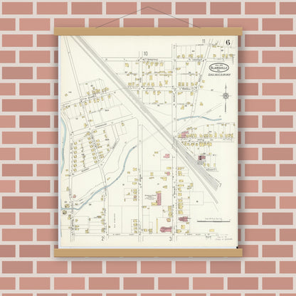 Old map wall art mockup — magnetic wood frame on brick wall — Sanborn Fire Insurance Map from Blairsville, Indiana County, Pennsylvania (1915), Sheet #0006