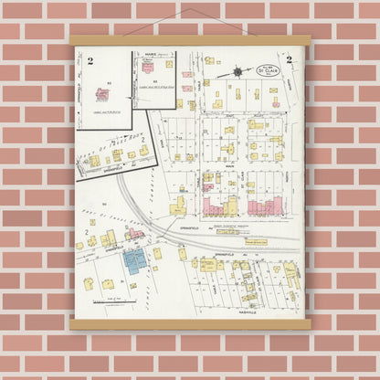 Old map wall art mockup — magnetic wood frame on brick wall — Sanborn Fire Insurance Map from Saint Clair, Franklin County, Missouri (1924), Sheet #0002