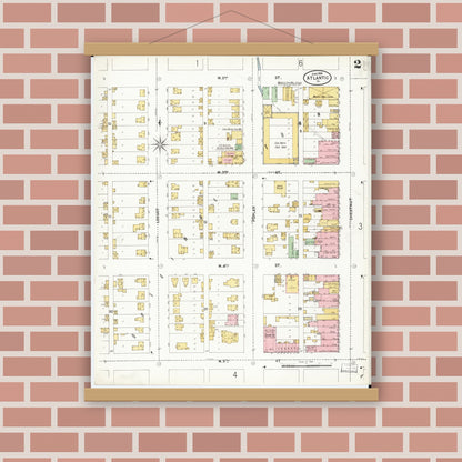 Old map wall art mockup — magnetic wood frame on brick wall — Sanborn Fire Insurance Map from Atlantic, Cass County, Iowa (1899), Sheet #0002