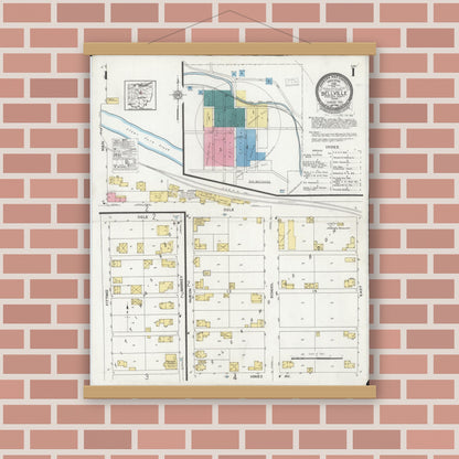 Old map wall art mockup — magnetic wood frame on brick wall — Sanborn Fire Insurance Map from Bellville, Richland County, Ohio (1926), Sheet #0001