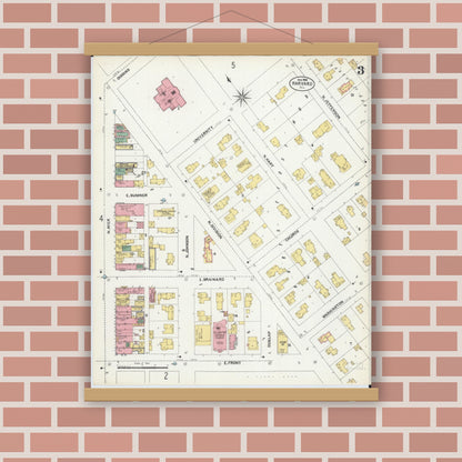 Old map wall art mockup — magnetic wood frame on brick wall — Sanborn Fire Insurance Map from Harvard, McHenry County, Illinois (1902), Sheet #0003
