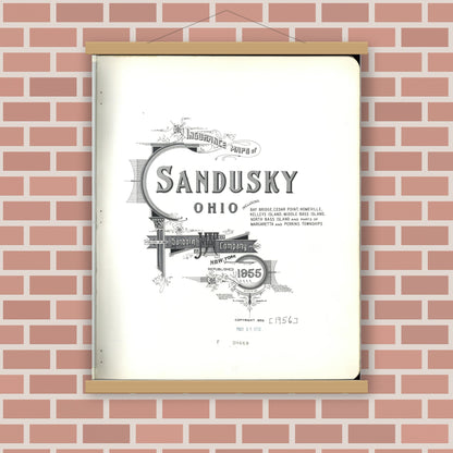 Old map wall art mockup — magnetic wood frame on brick wall — Sanborn Fire Insurance Map from Sandusky, Erie County, Ohio (1955), Sheet #0001