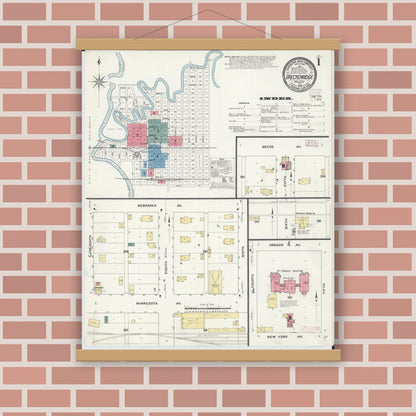 Old map wall art mockup — magnetic wood frame on brick wall — Sanborn Fire Insurance Map from Breckenridge, Wilkin County, Minnesota (1909), Sheet #0001