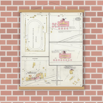 Old map wall art mockup — magnetic wood frame on brick wall — Sanborn Fire Insurance Map from Macomb, Mcdonough County, Illinois (1898), Sheet #0007