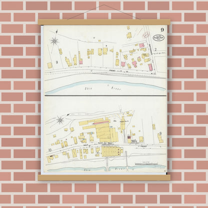 Old map wall art mockup — magnetic wood frame on brick wall — Sanborn Fire Insurance Map from Pomeroy, Meigs County, Ohio (1899), Sheet #0009