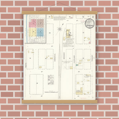 Old map wall art mockup — magnetic wood frame on brick wall — Sanborn Fire Insurance Map from Oceanside, San Diego County, California (1892) - Complete Map Set