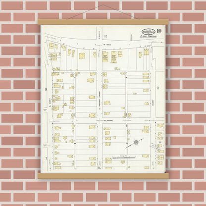 Old map wall art mockup — magnetic wood frame on brick wall — Sanborn Fire Insurance Map from Miners Mills, Luzerne County, Pennsylvania (1911), Sheet #0010