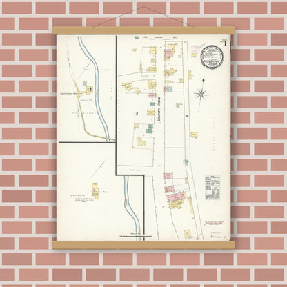 Old map wall art mockup — magnetic wood frame on brick wall — Sanborn Fire Insurance Map from Copperopolis, Calaveras County, California (1890), Sheet #0001