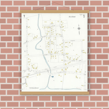 Old map wall art mockup — magnetic wood frame on brick wall — Sanborn Fire Insurance Map from Medway, Norfolk County, Massachusetts (1933), Sheet #0007