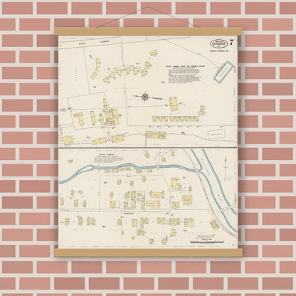 Old map wall art mockup — magnetic wood frame on brick wall — Sanborn Fire Insurance Map from Dunsmuir, Siskiyou County, California (1920), Sheet #0007