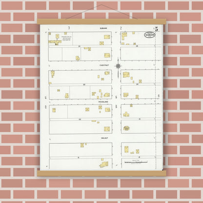 Old map wall art mockup — magnetic wood frame on brick wall — Sanborn Fire Insurance Map from Mabank, Kaufman County, Texas (1921), Sheet #0005