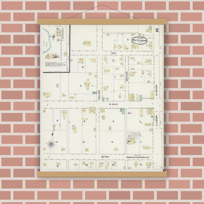 Old map wall art mockup — magnetic wood frame on brick wall — Sanborn Fire Insurance Map from Whitesboro, Grayson County, Texas (1891), Sheet #0002