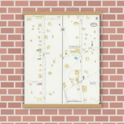Old map wall art mockup — magnetic wood frame on brick wall — Sanborn Fire Insurance Map from Delta, York County, Pennsylvania (1904), Sheet #0003