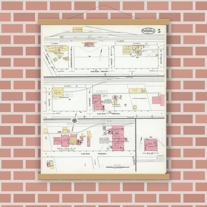 Old map wall art mockup — magnetic wood frame on brick wall — Sanborn Fire Insurance Map from Farmingdale, Nassau County, New York (1920), Sheet #0005