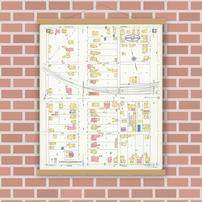 Old map wall art mockup — magnetic wood frame on brick wall — Sanborn Fire Insurance Map from New Philadelphia, Tuscarawas County, Ohio (1926), Sheet #0012