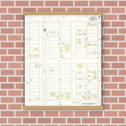 Old map wall art mockup — magnetic wood frame on brick wall — Sanborn Fire Insurance Map from Coronado, San Diego County, California (1921), Sheet #0007