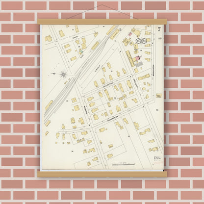 Old map wall art mockup — magnetic wood frame on brick wall — Sanborn Fire Insurance Map from Reading, Middlesex County, Massachusetts (1897), Sheet #0007