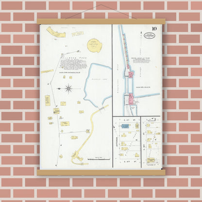 Old map wall art mockup — magnetic wood frame on brick wall — Sanborn Fire Insurance Map from Lockport, Will County, Illinois (1909), Sheet #0010