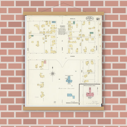 Old map wall art mockup — magnetic wood frame on brick wall — Sanborn Fire Insurance Map from Mount Vernon, Knox County, Ohio (1907), Sheet #0021