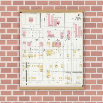 Old map wall art mockup — magnetic wood frame on brick wall — Sanborn Fire Insurance Map from Lorain, Lorain County, Ohio (1900), Sheet #0011