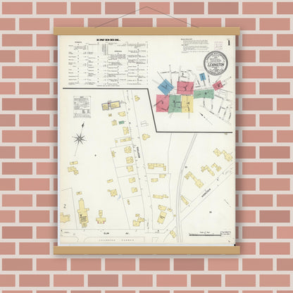 Old map wall art mockup — magnetic wood frame on brick wall — Sanborn Fire Insurance Map from Lexington, Middlesex County, Massachusetts (1908) - Complete Map Set