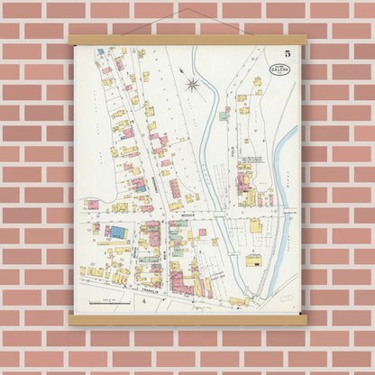 Old map wall art mockup — magnetic wood frame on brick wall — Sanborn Fire Insurance Map from Galena, Jo Daviess County, Illinois (1898), Sheet #0005