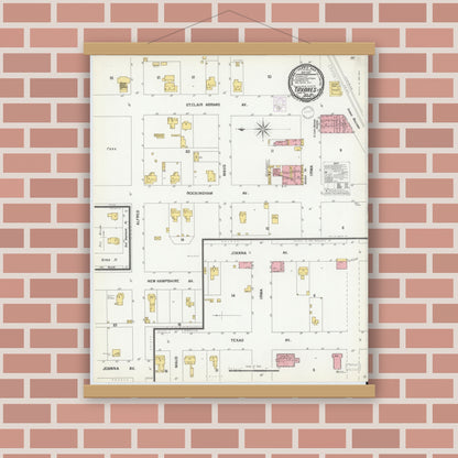 Old map wall art mockup — magnetic wood frame on brick wall — Sanborn Fire Insurance Map from Tavares, Lake County, Florida (1901), Sheet #0001