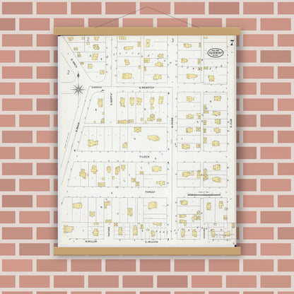 Old map wall art mockup — magnetic wood frame on brick wall — Sanborn Fire Insurance Map from Fairmont, Martin County, Minnesota (1905), Sheet #0007