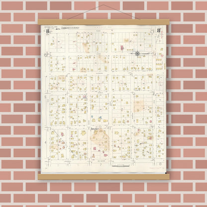 Old map wall art mockup — magnetic wood frame on brick wall — Sanborn Fire Insurance Map from Webster City, Hamilton County, Iowa (1950), Sheet #0008