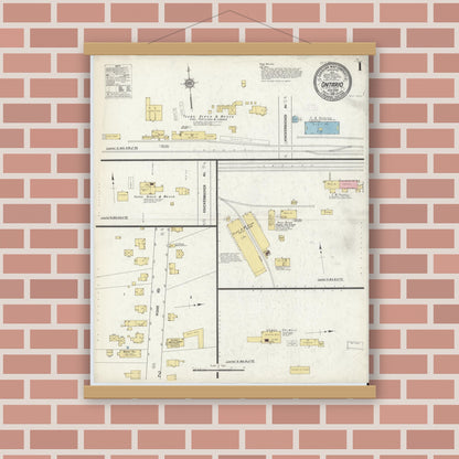 Old map wall art mockup — magnetic wood frame on brick wall — Sanborn Fire Insurance Map from Ontario, Wayne County, New York (1912) - Complete Map Set