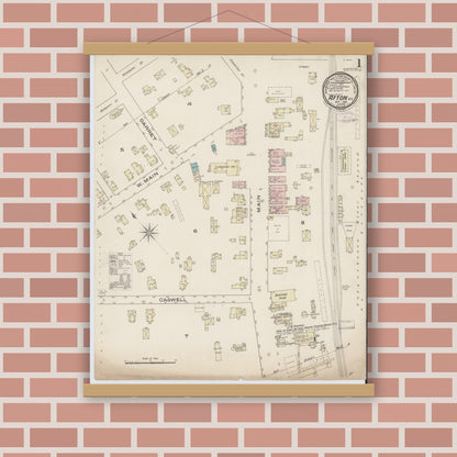 Old map wall art mockup — magnetic wood frame on brick wall — Sanborn Fire Insurance Map from Afton, Chenango County, New York (1885) - Complete Map Set