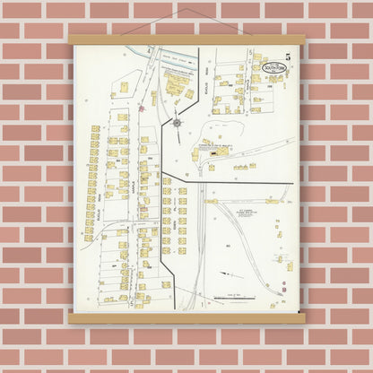 Old map wall art mockup — magnetic wood frame on brick wall — Sanborn Fire Insurance Map from South Fork, Cambria County, Pennsylvania (1916), Sheet #0005
