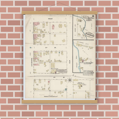 Old map wall art mockup — magnetic wood frame on brick wall — Sanborn Fire Insurance Map from Perrysburg, Wood County, Ohio (1884), Sheet #0002