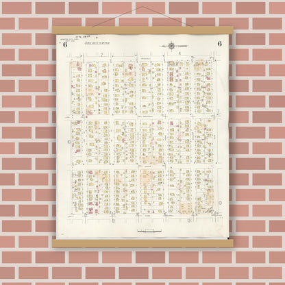 Old map wall art mockup — magnetic wood frame on brick wall — Sanborn Fire Insurance Map from Webster City, Hamilton County, Iowa (1950), Sheet #0006