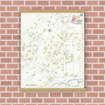 Old map wall art mockup — magnetic wood frame on brick wall — Sanborn Fire Insurance Map from Dedham, Norfolk County, Massachusetts (1909), Sheet #0011