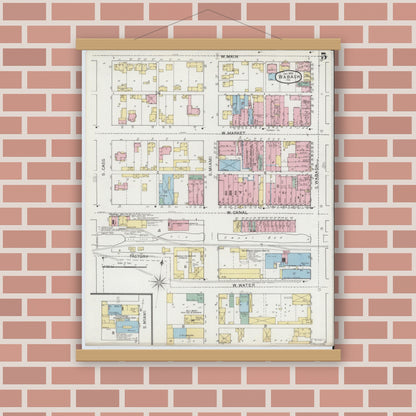 Old map wall art mockup — magnetic wood frame on brick wall — Sanborn Fire Insurance Map from Wabash, Wabash County, Indiana (1893), Sheet #0005