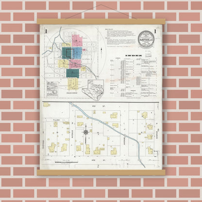 Old map wall art mockup — magnetic wood frame on brick wall — Sanborn Fire Insurance Map from Huntsville, Walker County, Texas (1925) - Complete Map Set