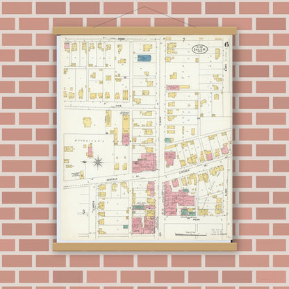 Old map wall art mockup — magnetic wood frame on brick wall — Sanborn Fire Insurance Map from Salem, Columbiana County, Ohio (1903), Sheet #0006