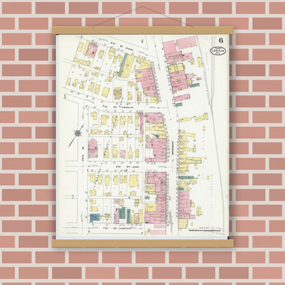 Old map wall art mockup — magnetic wood frame on brick wall — Sanborn Fire Insurance Map from Lorain, Lorain County, Ohio (1910), Sheet #0006