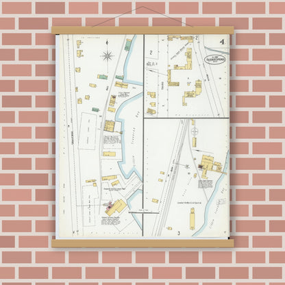 Old map wall art mockup — magnetic wood frame on brick wall — Sanborn Fire Insurance Map from Harbor Springs, Emmet County, Michigan (1900), Sheet #0004